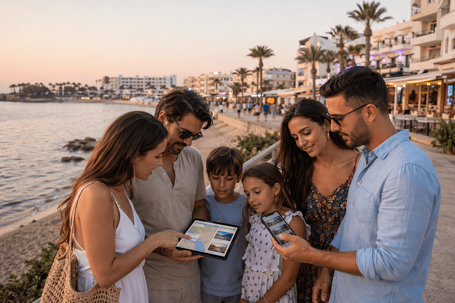 Couple comparing coastal holiday destinations in Cyprus